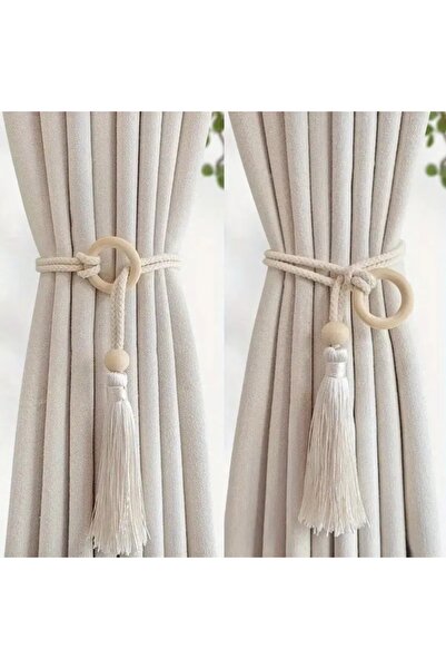 Choice 55-90 سم بيج أبيض -- قطعتان من ربطة ستارة من القطن قابلة للتعديل بتصمي...