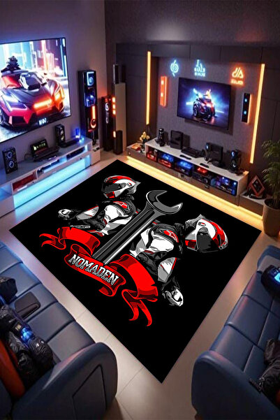 Reyhani Motor-M Desenli Kaymaz Taban Makinede Yıkanabilir Çocuk Gamıng Halısı...