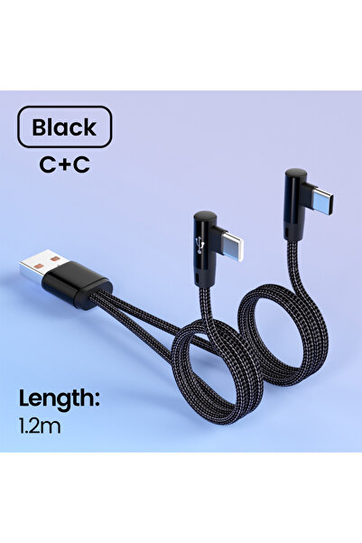 Choice كابل USB-C ثنائي المنافذ بطول 1.2 متر، أسود، كابل USB إلى Type-C بزاوي...