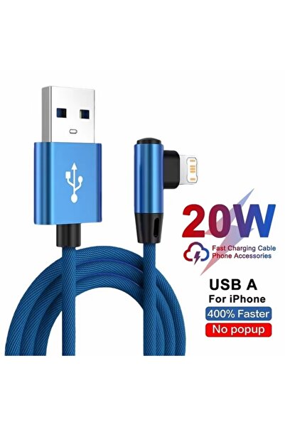 Choice كابل USB للشحن السريع بزاوية قائمة باللون الأزرق بطول 2 متر لهاتف iPho...