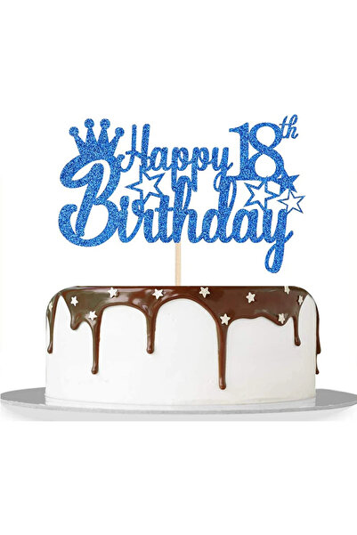 Choice4 زينة كعكة عيد ميلاد سعيد للرجال والفتيان، مصنوعة من ورق لامع أزرق ملك...