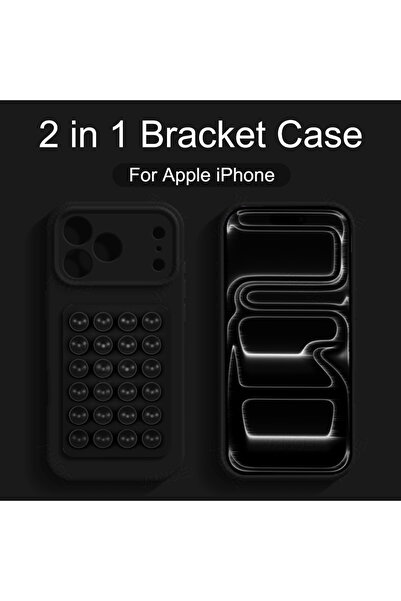 Choice15 جراب سيليكون أسود اللون مزود بحامل شفط لهاتف آيفون 15، متوافق مع هوا...