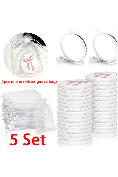 Choice مجموعة من 5 قطع من مرايا صغيرة مزينة بفيونكة وردية - إكسسوارات تجميل ل...