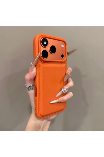 Choice34 غلاف هاتف فاخر أصلي بنقشة الليتشي البرتقالية لهاتف آيفون 17 برو ماكس 1