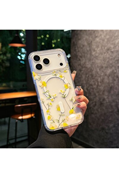 Choice6 غلاف هاتف مغناطيسي بتصميم زهور شفافة بألوان مائية صفراء باهتة لهاتف i...