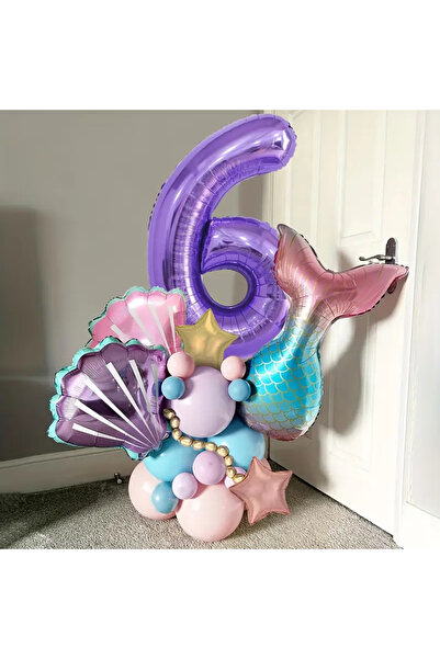 Choice7 ONE SIZE number 6 24pcs 1-9th Birthday Mermaid Shell Balloon Set, 40 ...