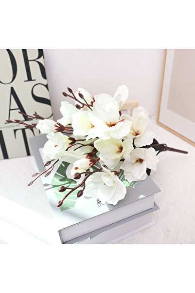 Choice1 باقة زهور ماغنوليا بيضاء اصطناعية، ديكور منزلي خريفي لحفلات الزفاف، ز...