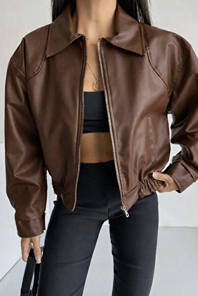 moda armanc Women's Oversize Leather Bomber Jacket
