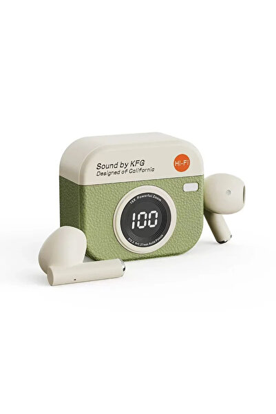 Choice1 سماعات أذن لاسلكية خضراء Q86، نصف داخلية، بتصميم كاميرا كلاسيكي، مزود...