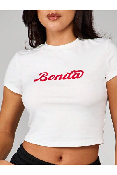 PALPİTO Γυναικείο λευκό μπλουζάκι Bonita με στάμπα και στενή εφαρμογή