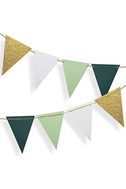 Choice عبوة من 16 قطعة من أعلام مثلثة كبيرة ذهبية وخضراء (10 أقدام)، مصنوعة م...