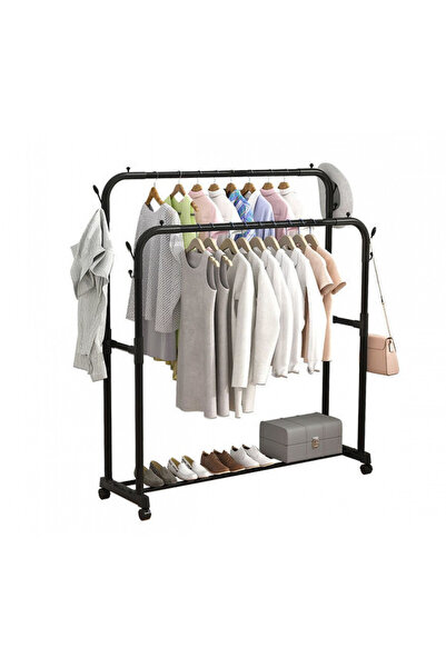DREAM HOUSE Suport pentru haine pe roți, negru, 143 x 42 x 96 cm