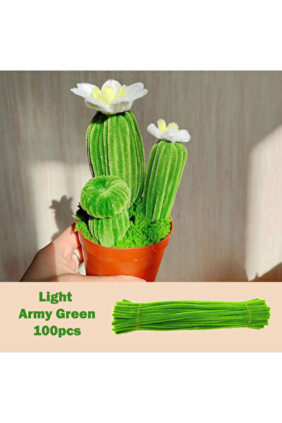 Choice16 30cm x 0.6cm Light Army Green 100pcs Colorful Chenille Stems Pipe Cl...