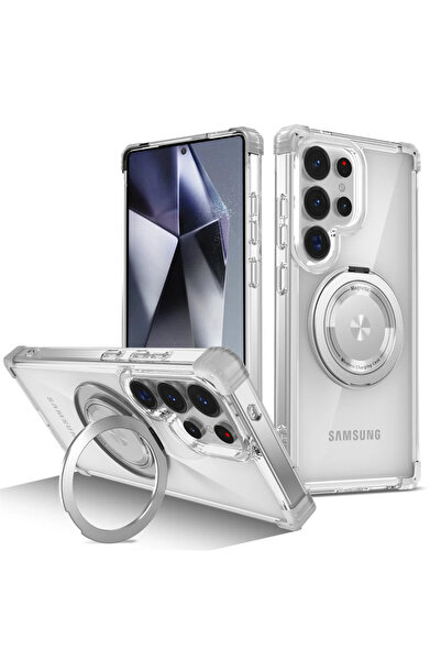 Choice69 جراب وحامل شفاف قابل للطي مغناطيسي دوار غلاف هاتف Galaxy S25 Ultra