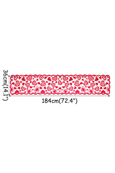 Choice 184x36cm Valentine's Day Decoration Table Runner Romantic Lace Red Hea...