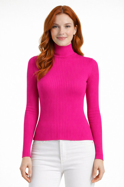 Neden Tekstil Striped Long Sleeve Half Turtleneck Ribbed Sweater
