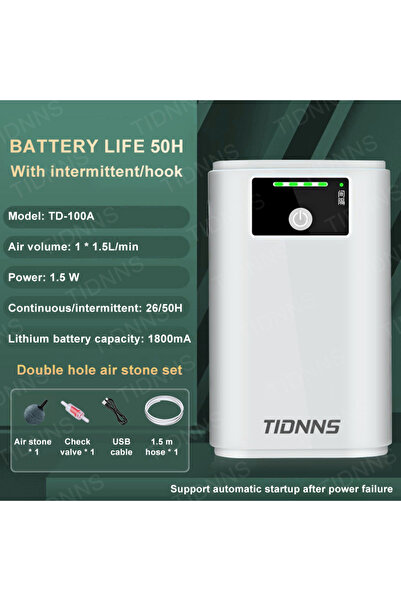 Choice3 مضخة أكسجين لحوض السمك TD-100A STONE، قابلة للشحن، ثنائية الغرض، تعمل...