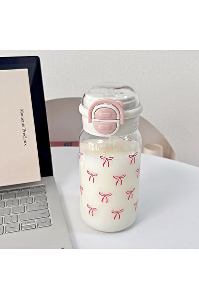 Choice زجاجة ماء وردية اللون سعة 500 مل، لطيفة الشكل، مزودة بماصة، مصنوعة من ...