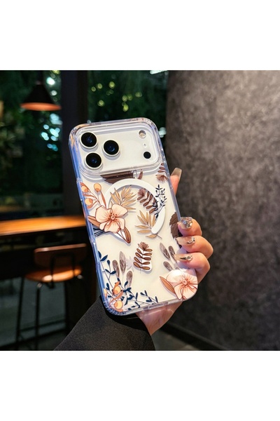 Choice1 غلاف هاتف مغناطيسي بتصميم زهور شفافة بألوان مائية بنية اللون لهاتف iP...