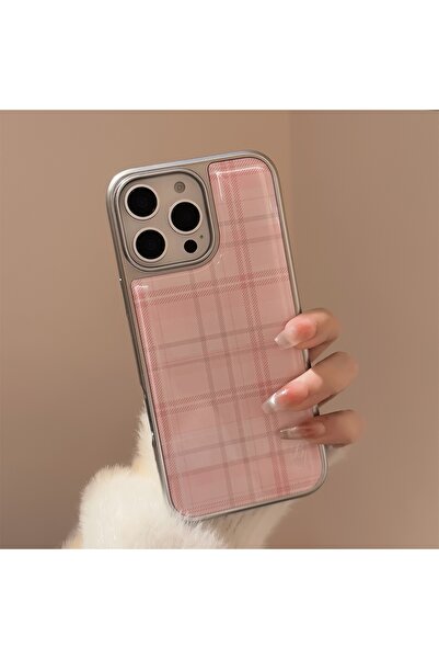 Choice8 غطاء حماية لاصق لهاتف آيفون 16 برو ماكس، لون وردي فاتح بنمط شبكي، متو...