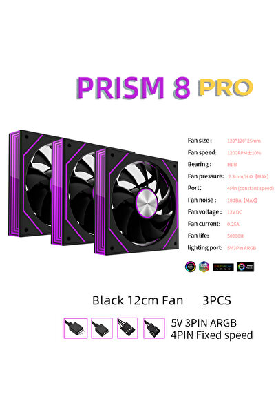 Choice6 A-RGB Reverse Black 3PCS METALFISH PRISM 8 PRO 120mm PC Computer Case...