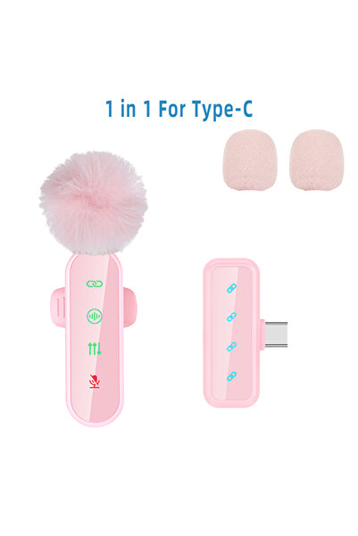 Choice3 ميكروفون لافالير وردي اللون، 1 في 4، مانع للضوضاء، لاسلكي مع واقي من ...