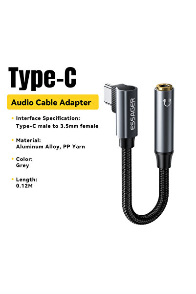 Choice1 ESSAGER Type-C TO 3.5mm Essager L-shape Type-C to 3.5mm Jack Audio Ca...