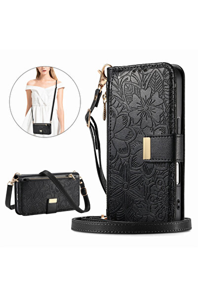 Choice44 Galaxy S25 Ultra black PU Leather Zipper Crossbody Flip Wallet Card ...