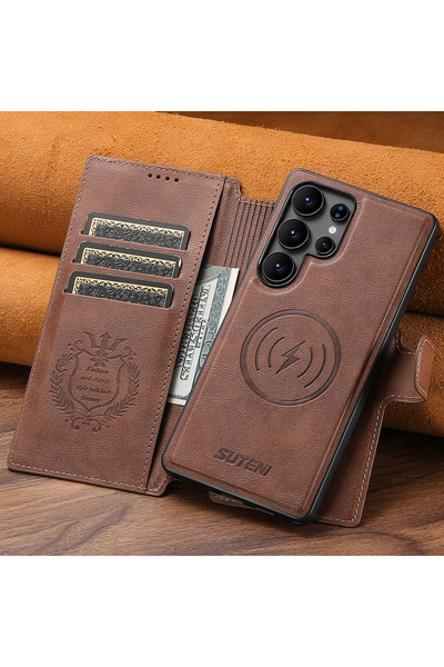 Choice4 Galaxy S23 Ultra Brown SUTENI PU Leather Wireless Charging Card Holde...