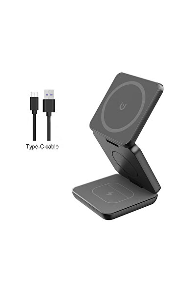 Choice1 شاحن لاسلكي مغناطيسي أسود 3 في 1، شحن سريع، محطة شحن محمولة قابلة للط...