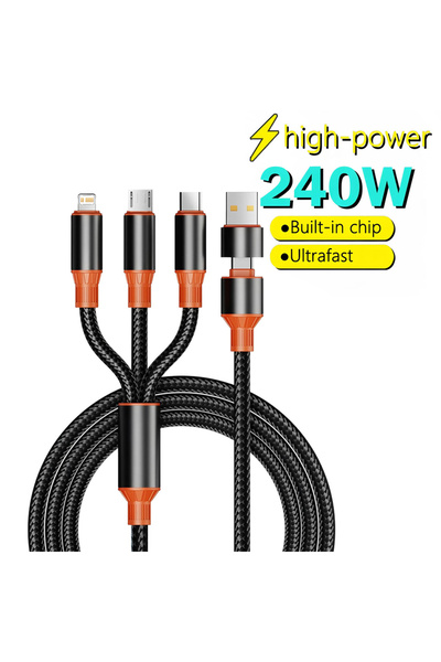 choice2 سلك شحن سريع أسود 3 في 2 بقوة 240 واط، كابل شحن Micro USB Type C بطول...