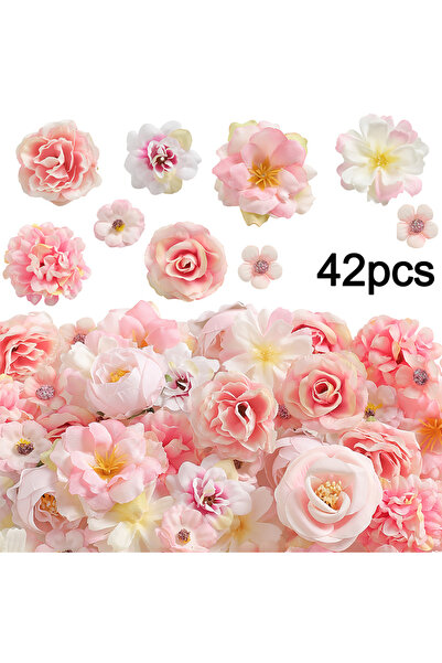 Choice5 عبوة من 42 قطعة - 42 قطعة من رؤوس زهور الورد حرير الاصطناعية، زهور ال...