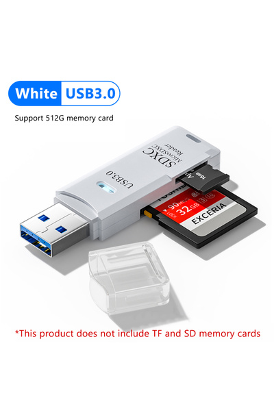 Choice3 قارئ بطاقات USB 3.0 أبيض متعدد الوظائف 2 في 1، قارئ بطاقات ذاكرة Micr...