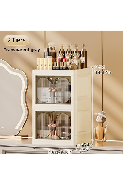 Choice3 منظم مكياج مكتبي أسود قابل للطي من طبقتين، خزانة تخزين متعددة الطبقات...