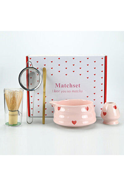 Choice طقم خفاقة ماتشا بتصميم قلب وردي، 5 قطع (2/4/5 قطع)، يتضمن وعاء ماتشا، ...