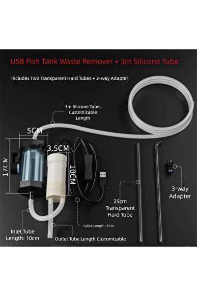 choice2 3m Portable 280GPH Aquarium Water Changer USB Powered Low Noise Aquar...