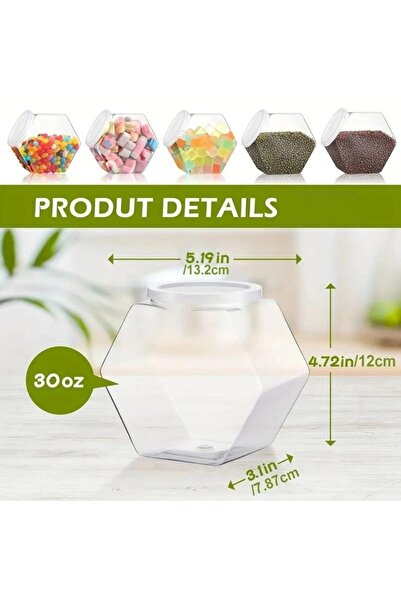 Choice برطمان سداسي الشكل سعة 850 مل، مصنوع من البلاستيك الشفاف، لتخزين الحلو...