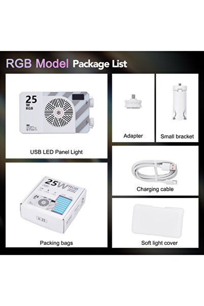 Choice مصباح كاميرا LED RGB موديل U25 بقوة 25 واط، قابل للتعتيم، نطاق درجة حر...