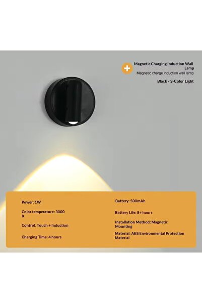 Choice3 Black 3color LED Light Magnetic Rechargeable Wall light Spotlight Wir...