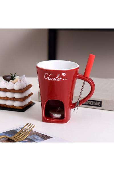 choice2 أكواب فوندو سيراميكية لإذابة الشوكولاتة مع شوكة، أكواب قهوة، أواني طه...