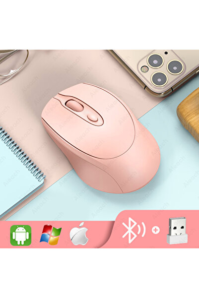 Choice ماوس بلوتوث لاسلكي محمول وردي اللون، صغير الحجم ومريح، يعمل مدمج 2.4 ج...