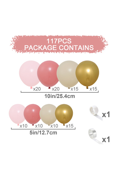 Choice مجموعة بالونات لاتكس أخرى باللون الوردي والذهبي والأبيض، 117 قطعة، منا...