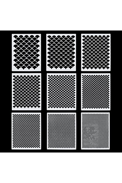 Choice AECH08-07096 9 أنماط استنسل حراشف السمك، استنسل رسم حراشف حورية البحر،...