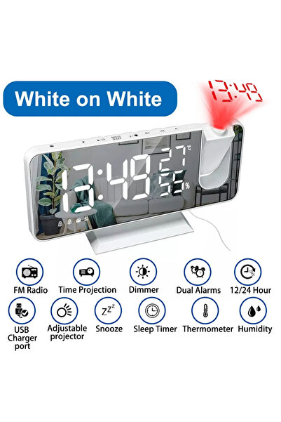 choice2 White on White LED Digital Projection Alarm Clks USB Electronic Ceili...