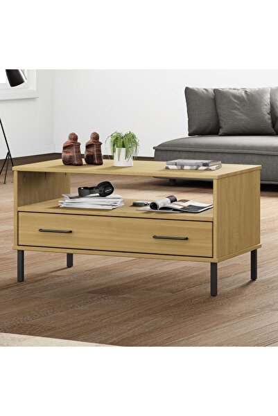 Concept Coffee table with brown metal legs 85x50x45cm solid wood OSLO