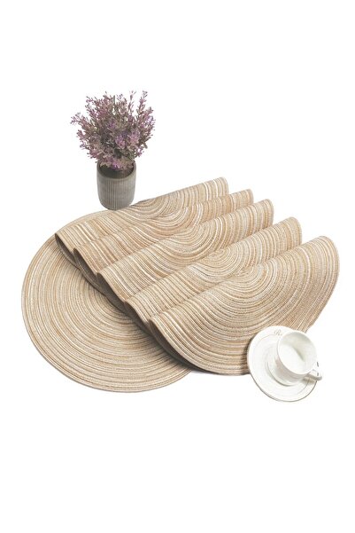 Choice طقم مفرش طاولة فردي طاولة دائرية مضفرة، 38 سم، 4 قطع، 6 مفارش قابل للغ...