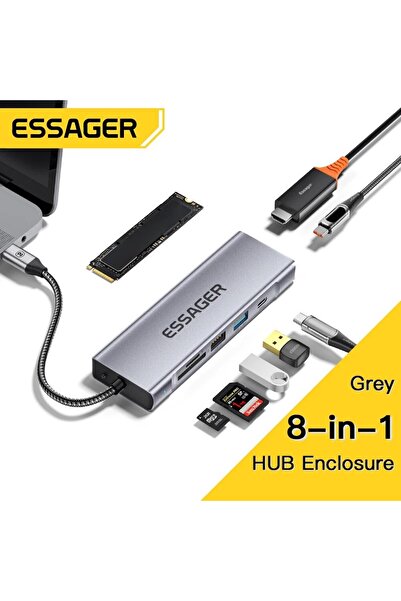 Choice موزع إيساجر 8 في 1 USB مزود بوظيفة تخزين الأقراص، متوافق مع USB Type-C...