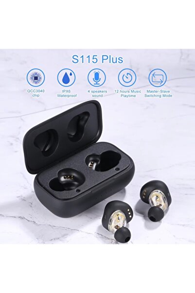 Choice سماعات أذن لاسلكية أصلية سوداء من طراز S115 Plus، مزودة بتقنية إلغاء ا...