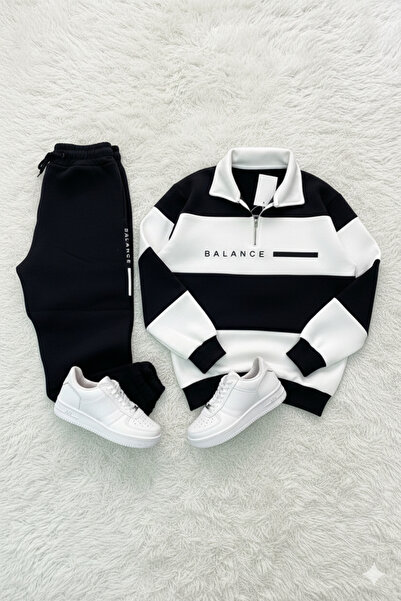 Modaikon Men's Balance Printed Tracksuit Set Polo Collar Sweatshirt Unisex