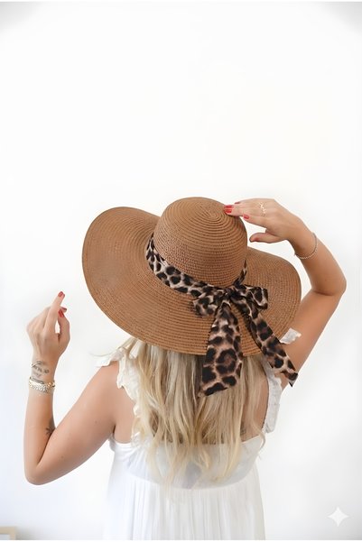 Zoe3 Style Women's Lorel Brown Leopard Detailed Straw Hat